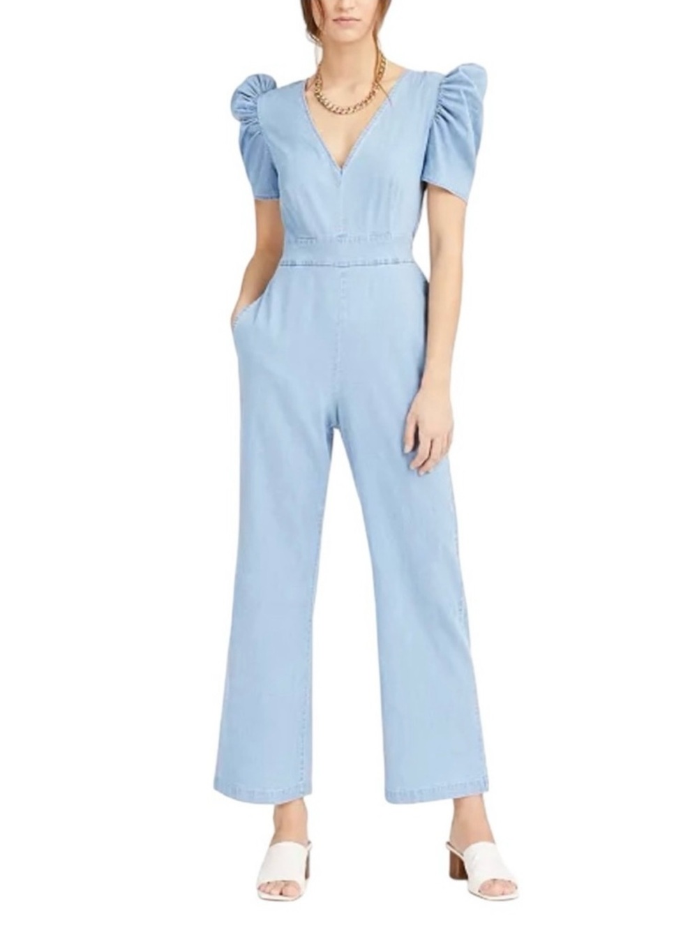 Bar III Light Blue Denim Jumpsuit Rompers with Tie Straps size 0